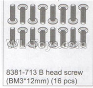 DHK Maximus Parts-B head screw(BM3x12mm)-(16pcs) Parts-8381-713,DHK Hobby Maximus 8382 Parts,DHK 8382 RC Truck Parts